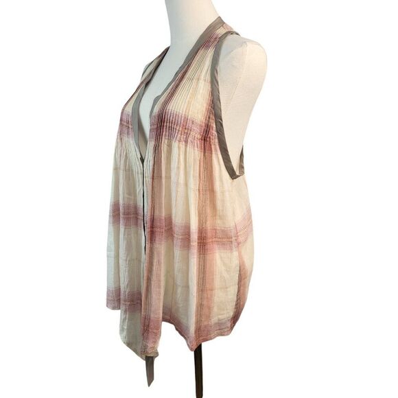 Elizabeth and James X-Small Cotton Sheer Blouse Multi-Color Plaid One Button - Picture 6 of 12